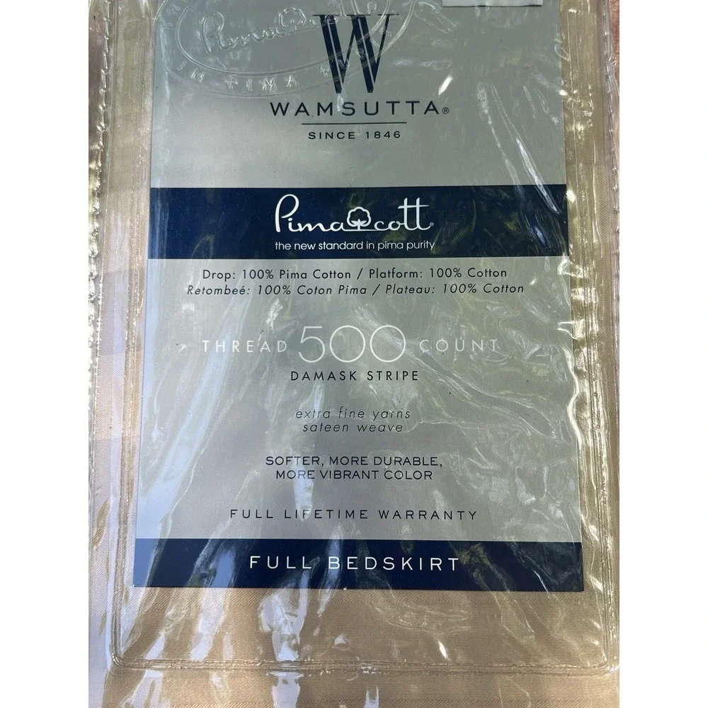 Wamsutta Pima Cotton Full Bed Skirt 500 Thread Count Stripe Taupe 54